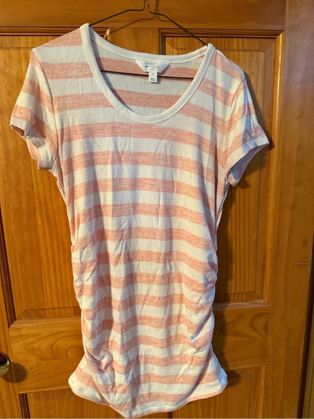 Market & Spruce Pink and White Striped Short Sleeve maternity top